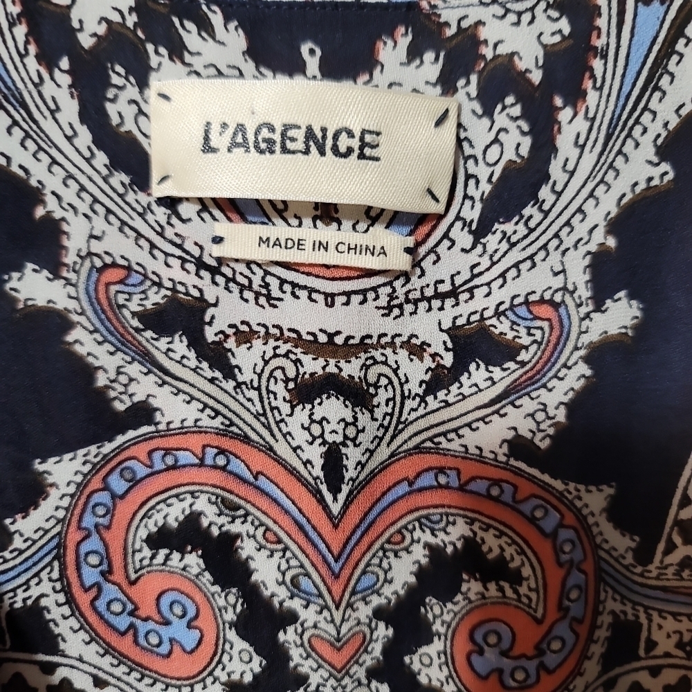 L'Agence Abella Paisley Sleeveless Blouse Small Silk Dark Navy - Picture 5 of 8